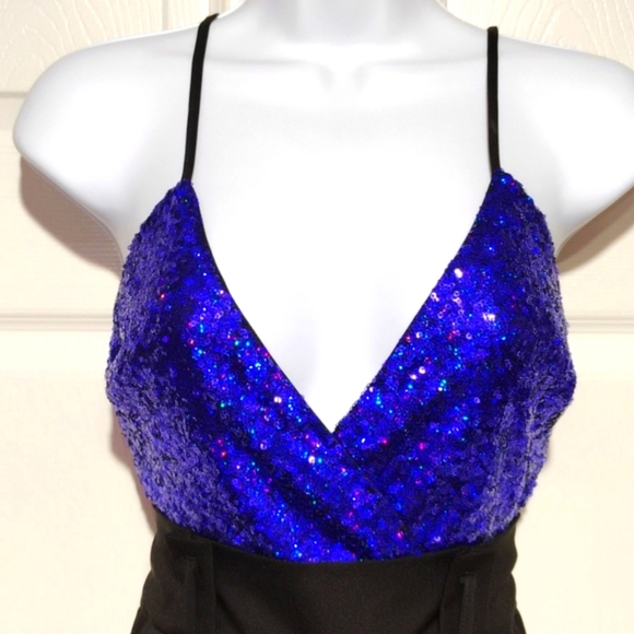 Shop 17 Black & blue sequin Hi  Waist  jumpsuit - Picture 2 of 13